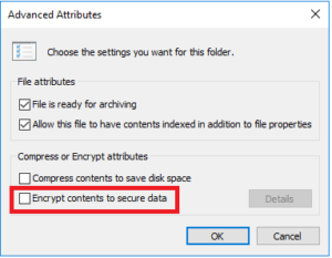 Tick ‘Encrypt contents to secure data’ option
